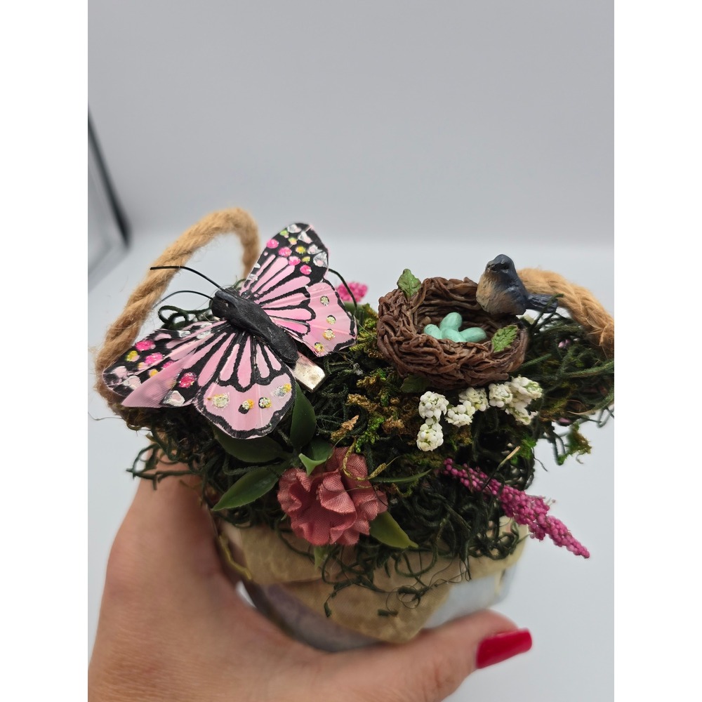 Handcrafted Quilted Easter Egg Ornament Spring Bird Nest Butterfly‎ Decor - Picture 2 of 6